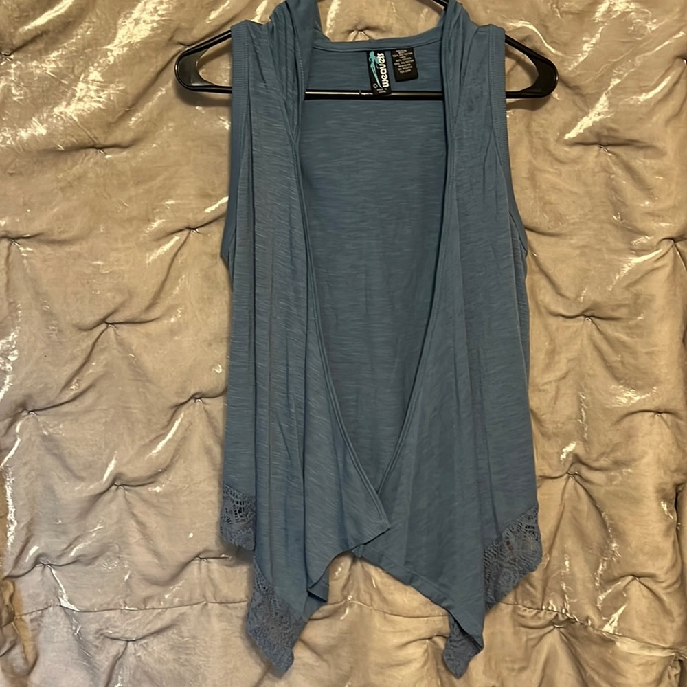 Blue Cardigan with Hood and Lace